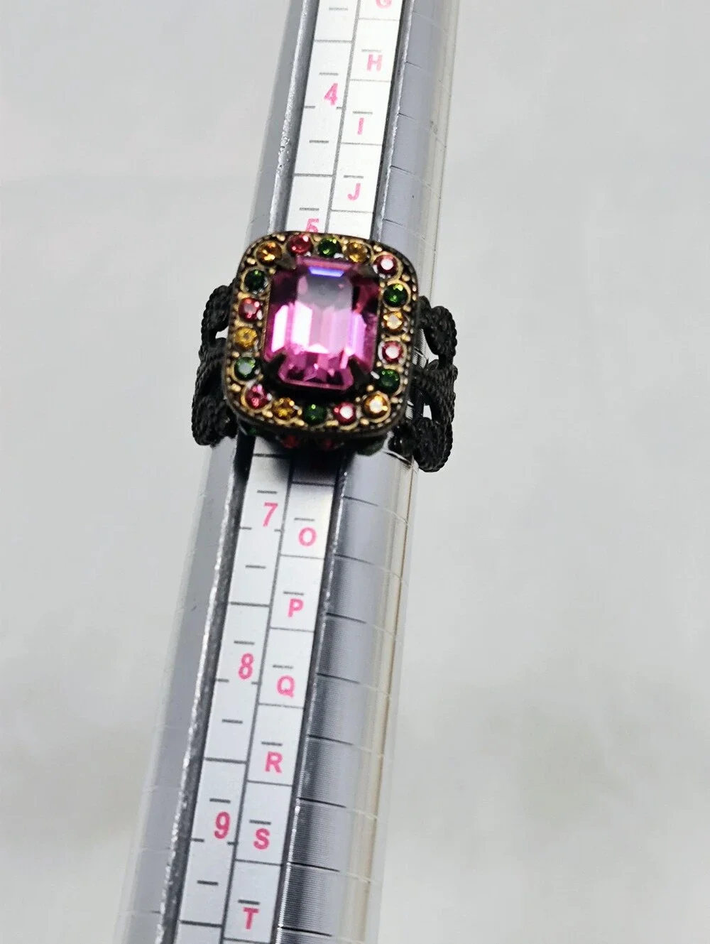 Sorrelli Juicy Fruit Statement Vintage Adjustable Ring Pink Green Stones